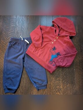 Carter's Blue And Red Raindeer Fleece Sweatsuit Set